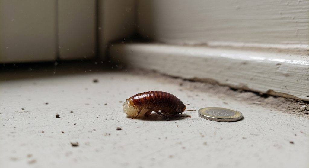 German roach egg case identification with size and color details plus removal tips