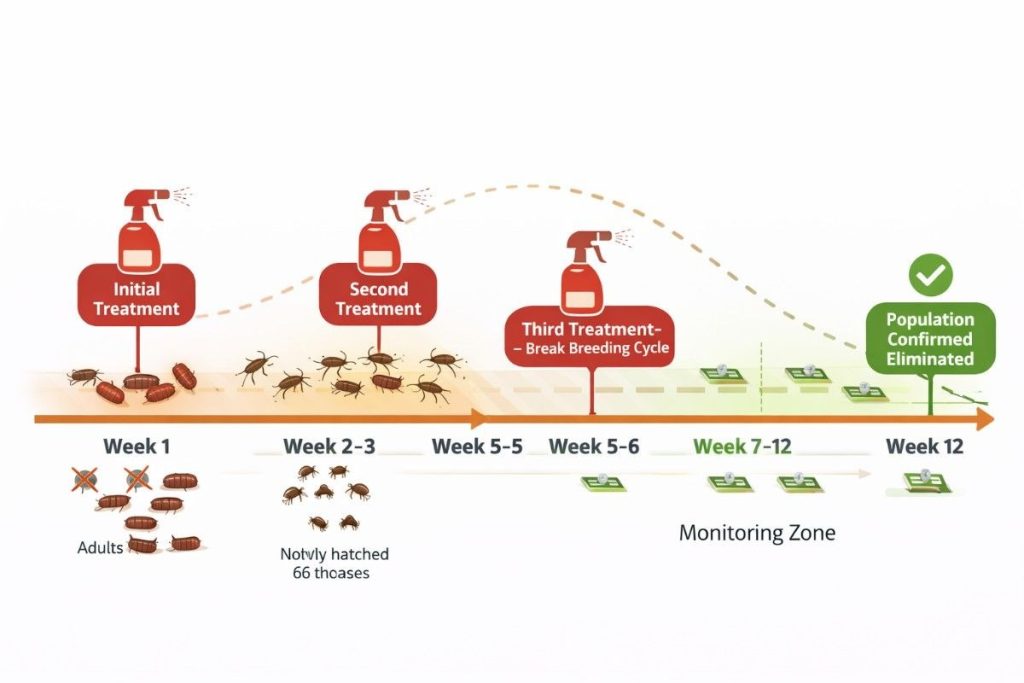 Follow-up treatment cycles of roach eggs