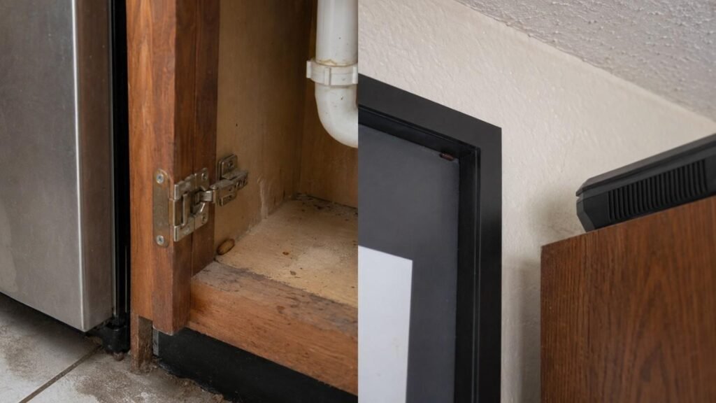 Kitchen and bathroom hiding places for German roach egg cases contrasted with high, dry furniture and electronics locations for brown-banded roach egg cases.